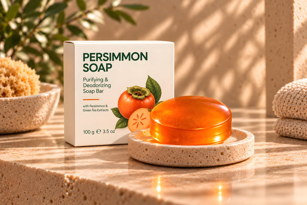 OVASI persimmon soap bar and box