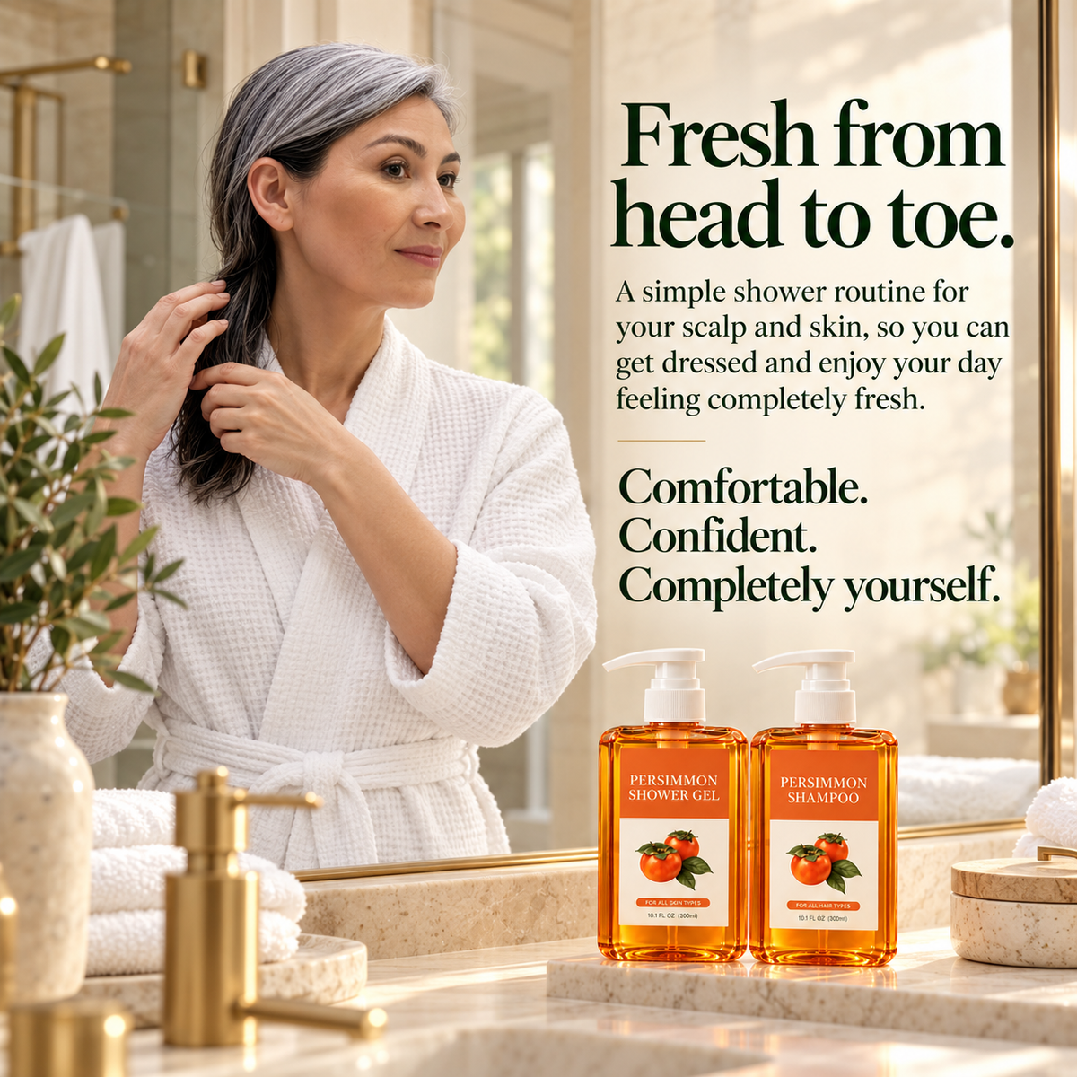 Fresh from head to toe. A simple shower routine for your scalp and skin, so you can get dressed and enjoy your day feeling completely fresh. Comfortable. Confident. Completely yourself.
