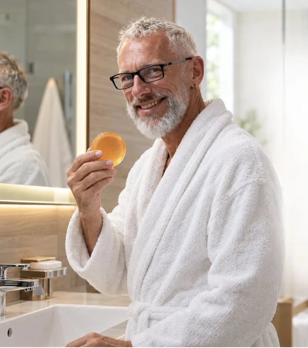 Kenneth, 71, holding OVASI persimmon soap